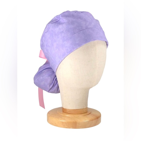 Nursing Scrub Cap with Ribbon Ponytail - Purple - Picture 2 of 4